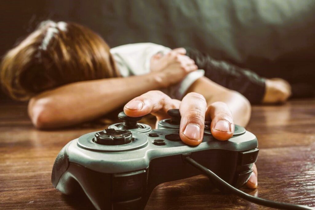 game addict laying on the floor